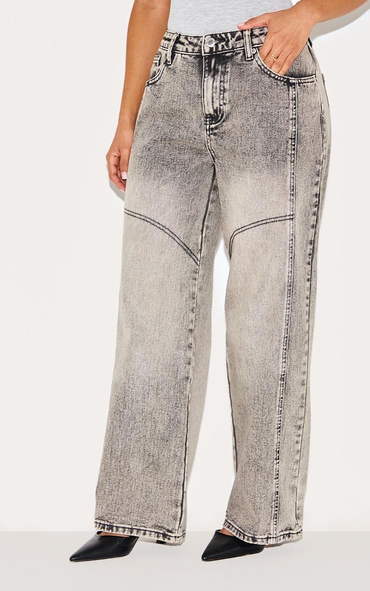 Petite Grey Denim Seam Detailed Wide Leg Jeans Product Image