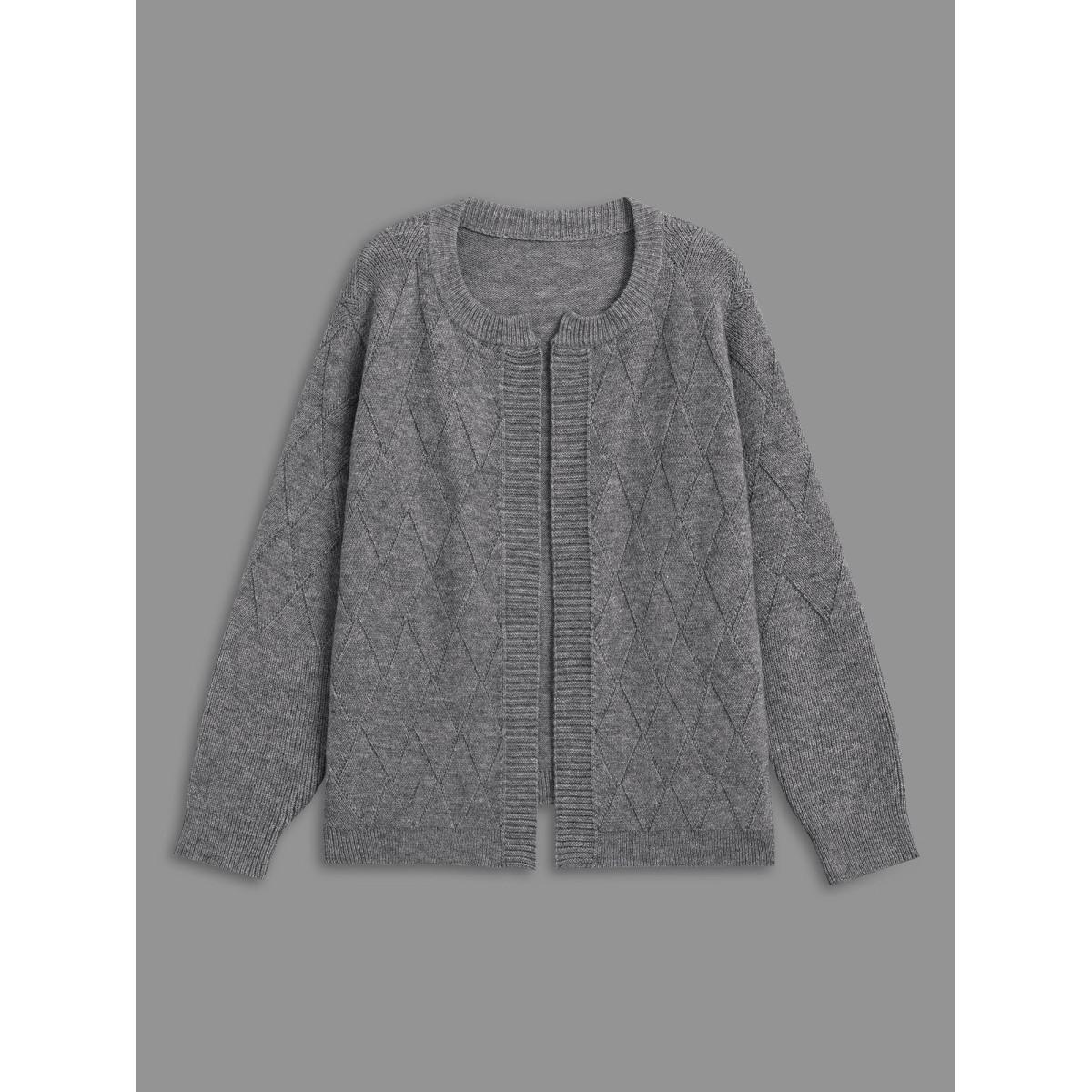 Plus Size Solid Textured Open Front Cardigan Mediumgray Women Casual Loose Long Sleeve Everyday Cardigans BloomChic 26/4X Product Image