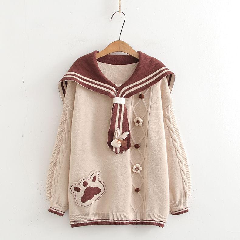 Sailor Collar Paw Applique Sweater Product Image