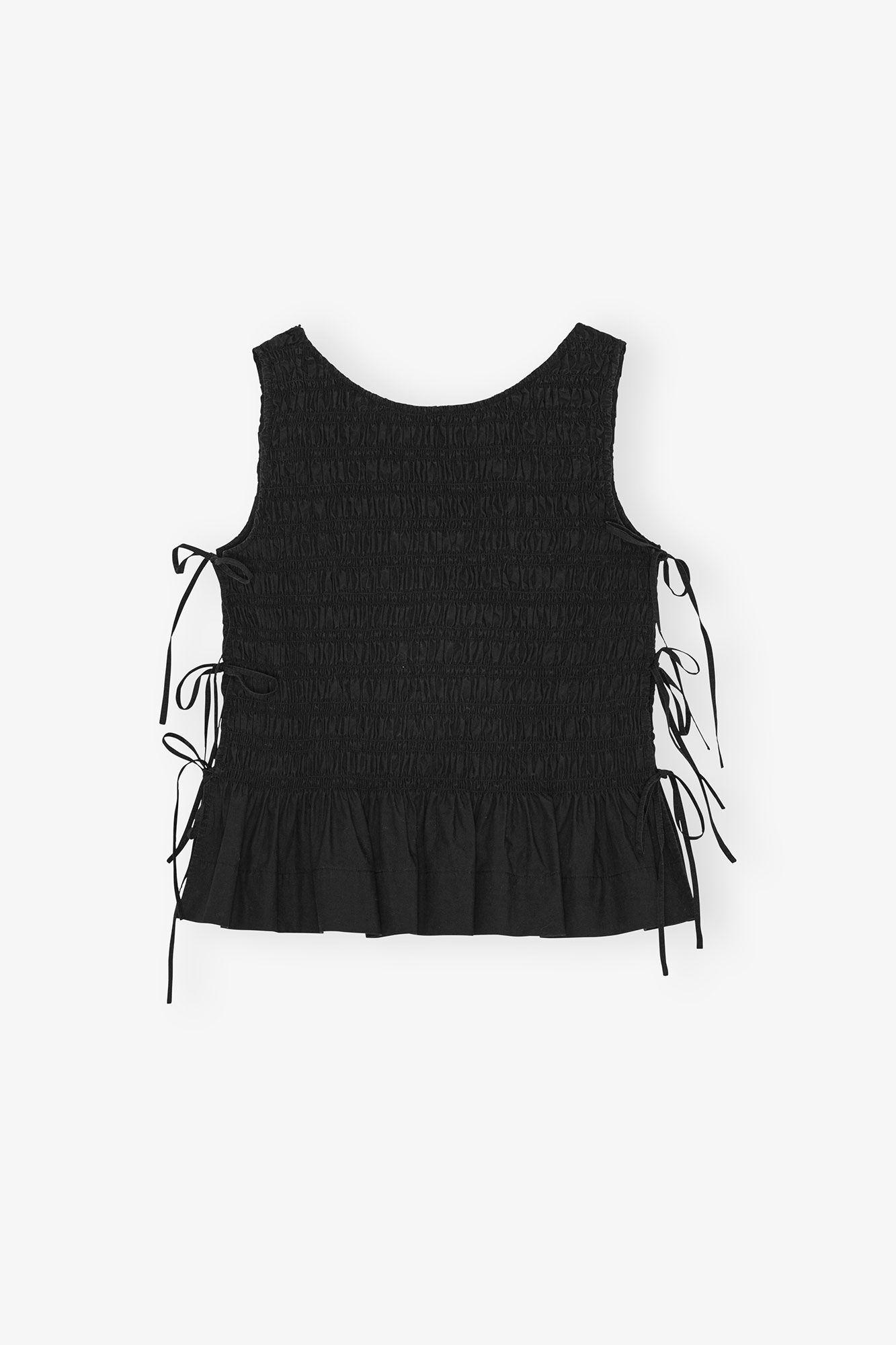 Black Cotton Smock Tie Top Product Image
