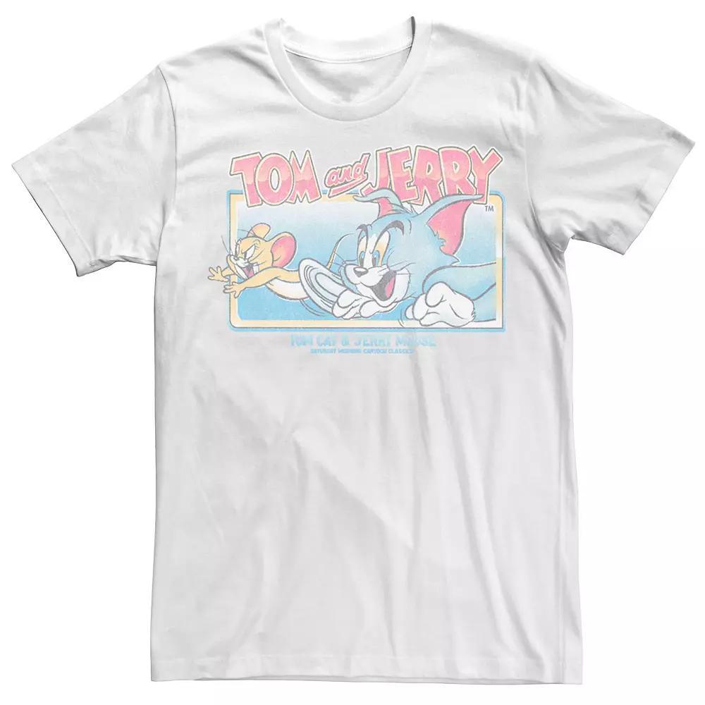 Big & Tall Tom And Jerry Running Vintage Graphic Tee, Men's, Size: XL Tall, White Product Image