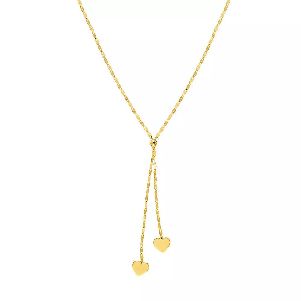 14k Gold Adjustable Double Heart Lariat Necklace, Women's, Size: 18" Product Image