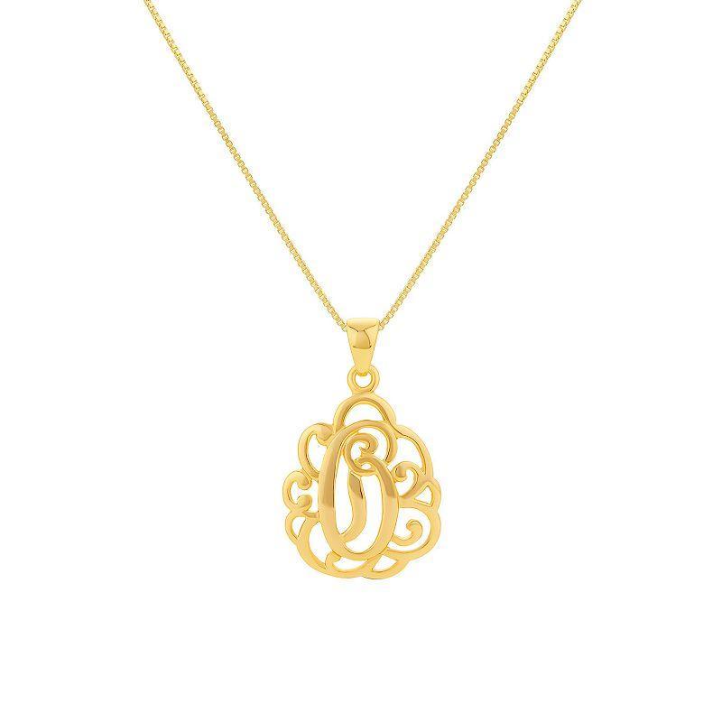 PRIMROSE Sterling Silver Monogram Initial Pendant Necklace, Women's, Size: 18", Gold Tone T Product Image