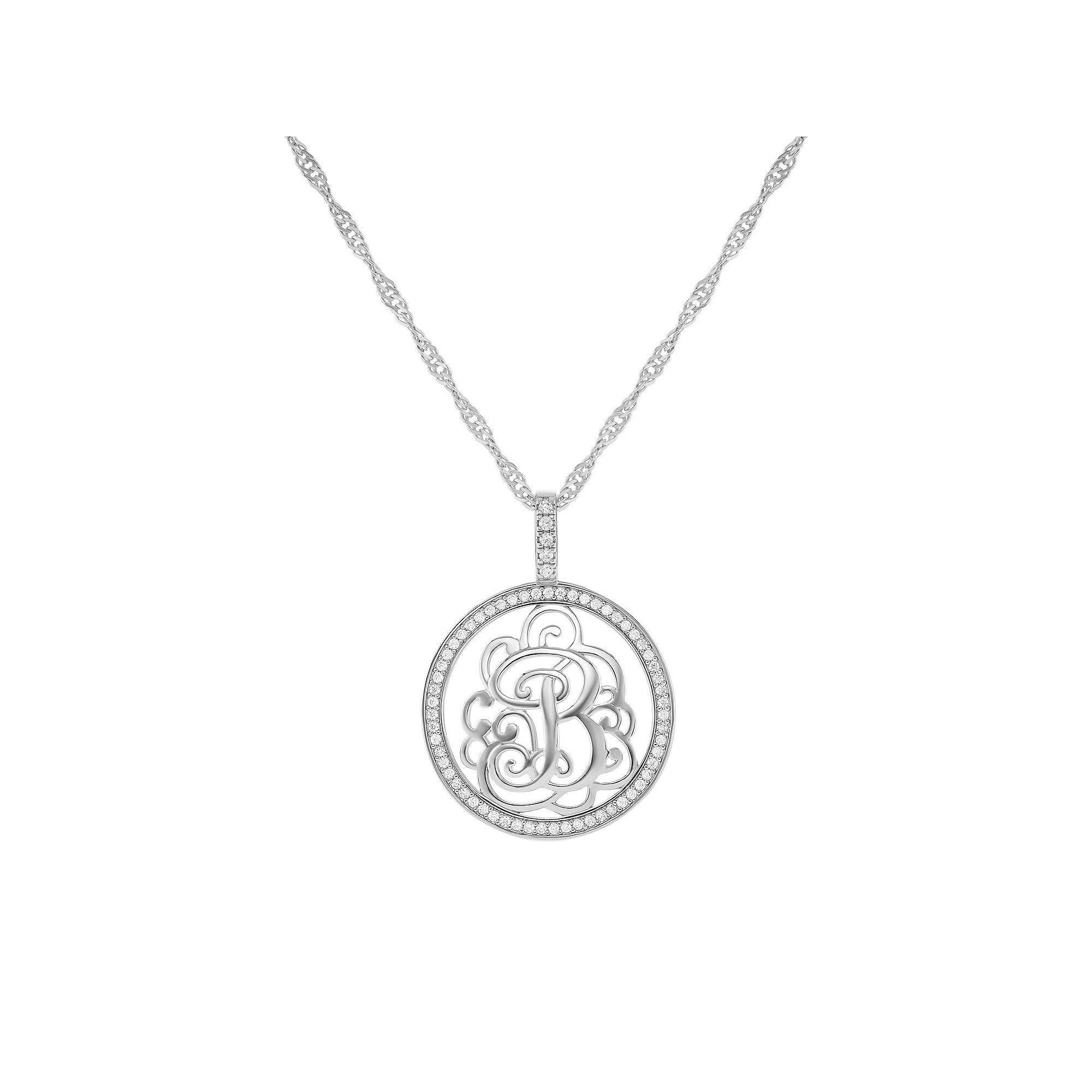 PRIMROSE Cubic Zirconia Initial Coin Pendant Necklace, Women's, Size: 18-20" ADJ, Silver Tone B Product Image