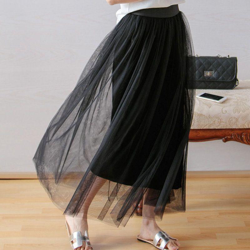 Mesh Overlay Maxi A-Line Skirt Product Image
