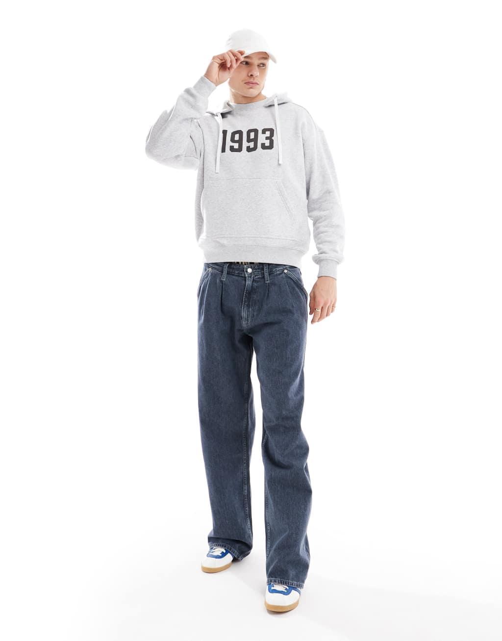 Cotton On boxy fit hoodie with 1993 print in heather gray Product Image