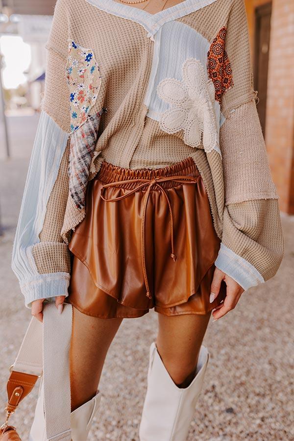 Midnight Kiss High Waist Faux Leather Shorts In Camel Product Image