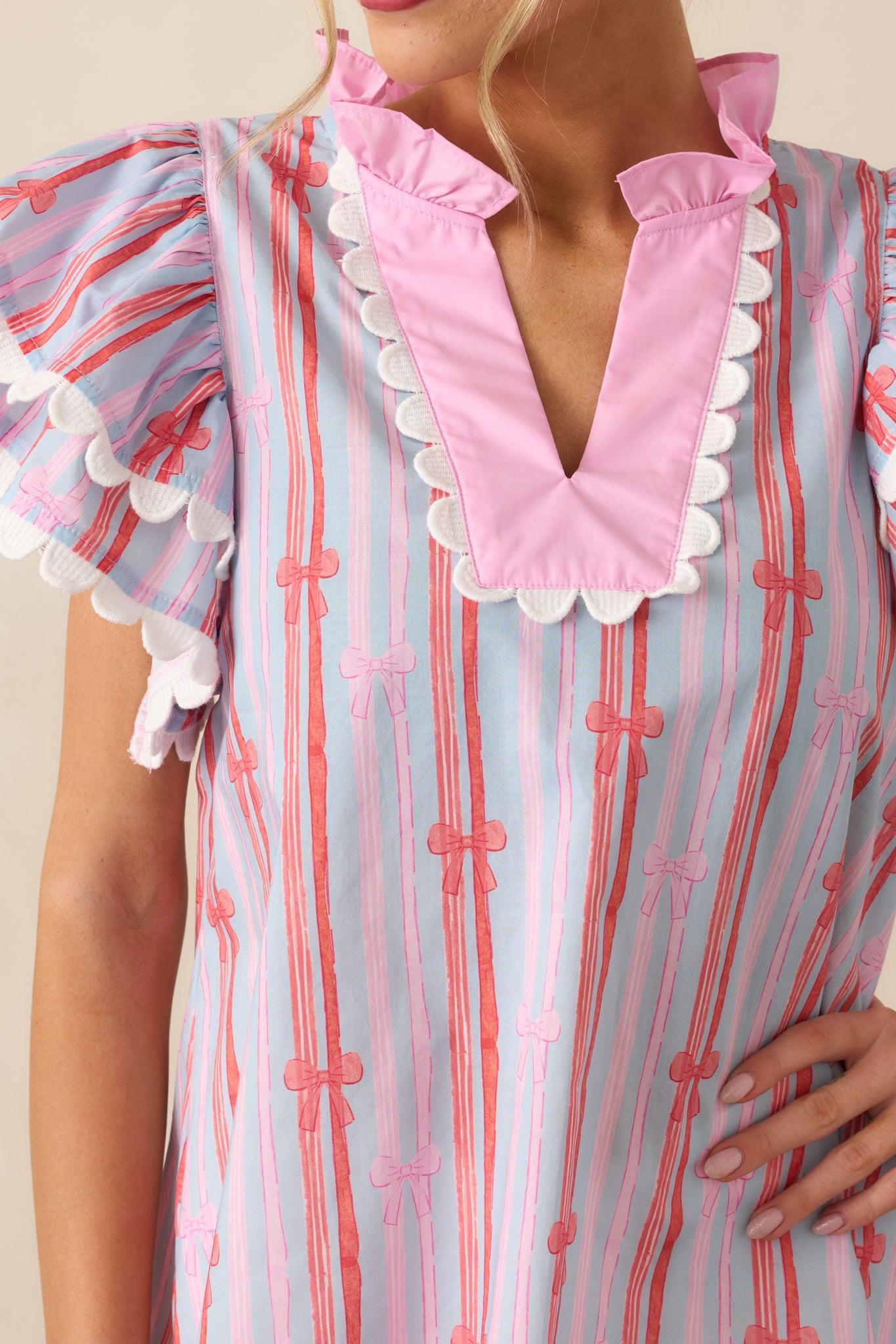 Truly Yours Cotton Light Blue Flutter Sleeve Blouse Product Image