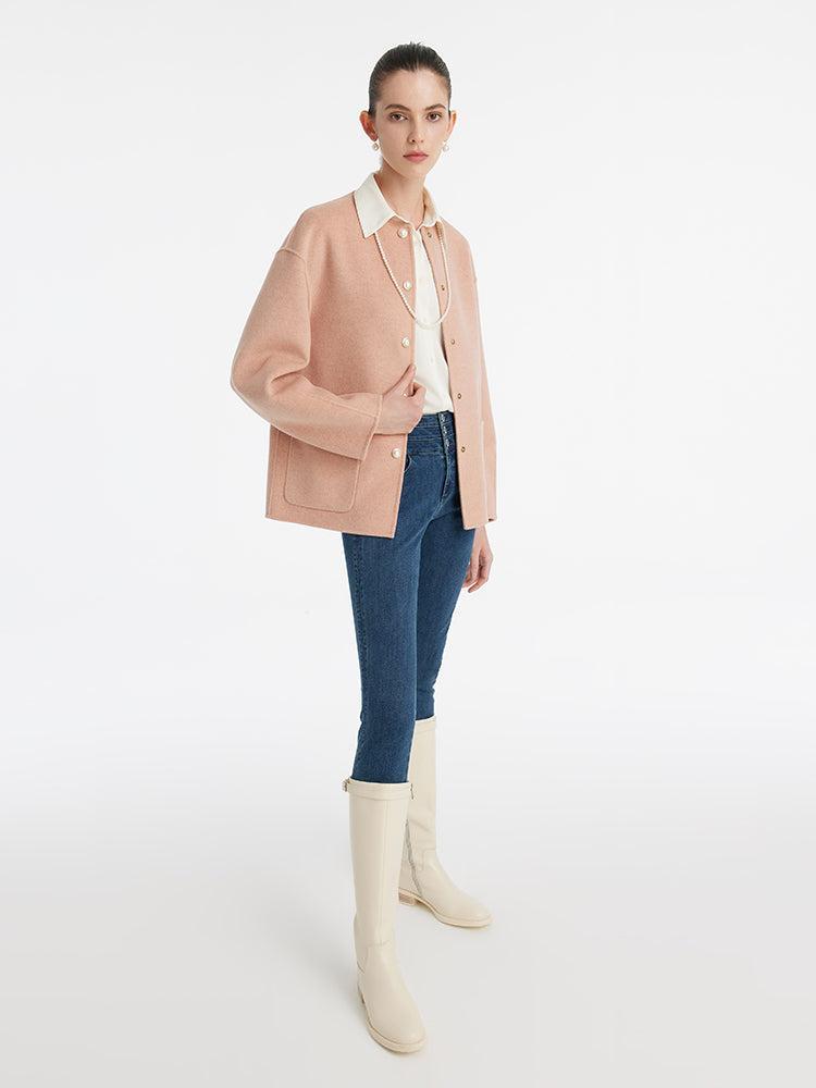 Pure Double-Faced Wool Round Neck Women Jacket Product Image