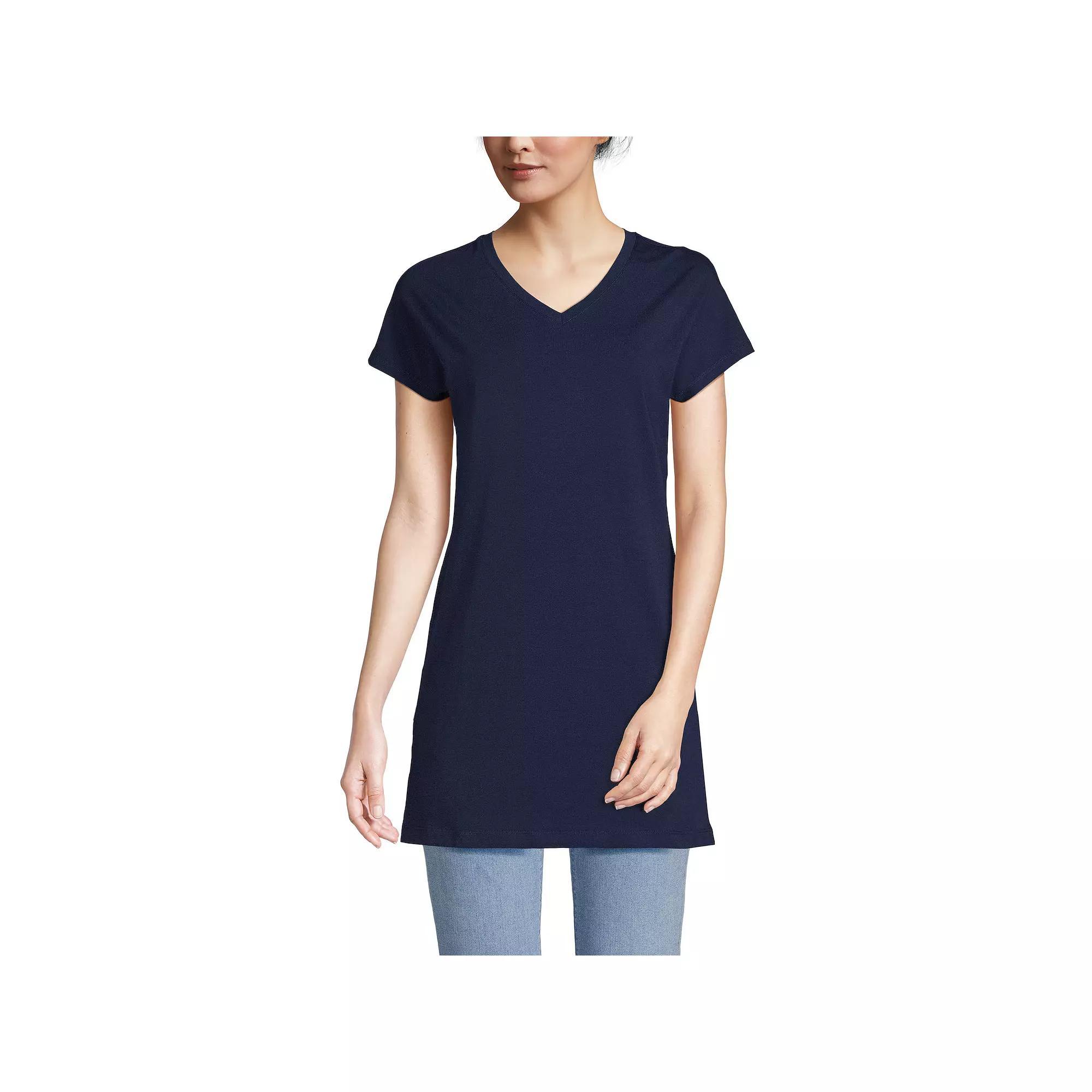 Womens Lands' End Jersey Extra Long V-Neck Tunic, Women's, Size: Medium, Pale Grey Blue Product Image