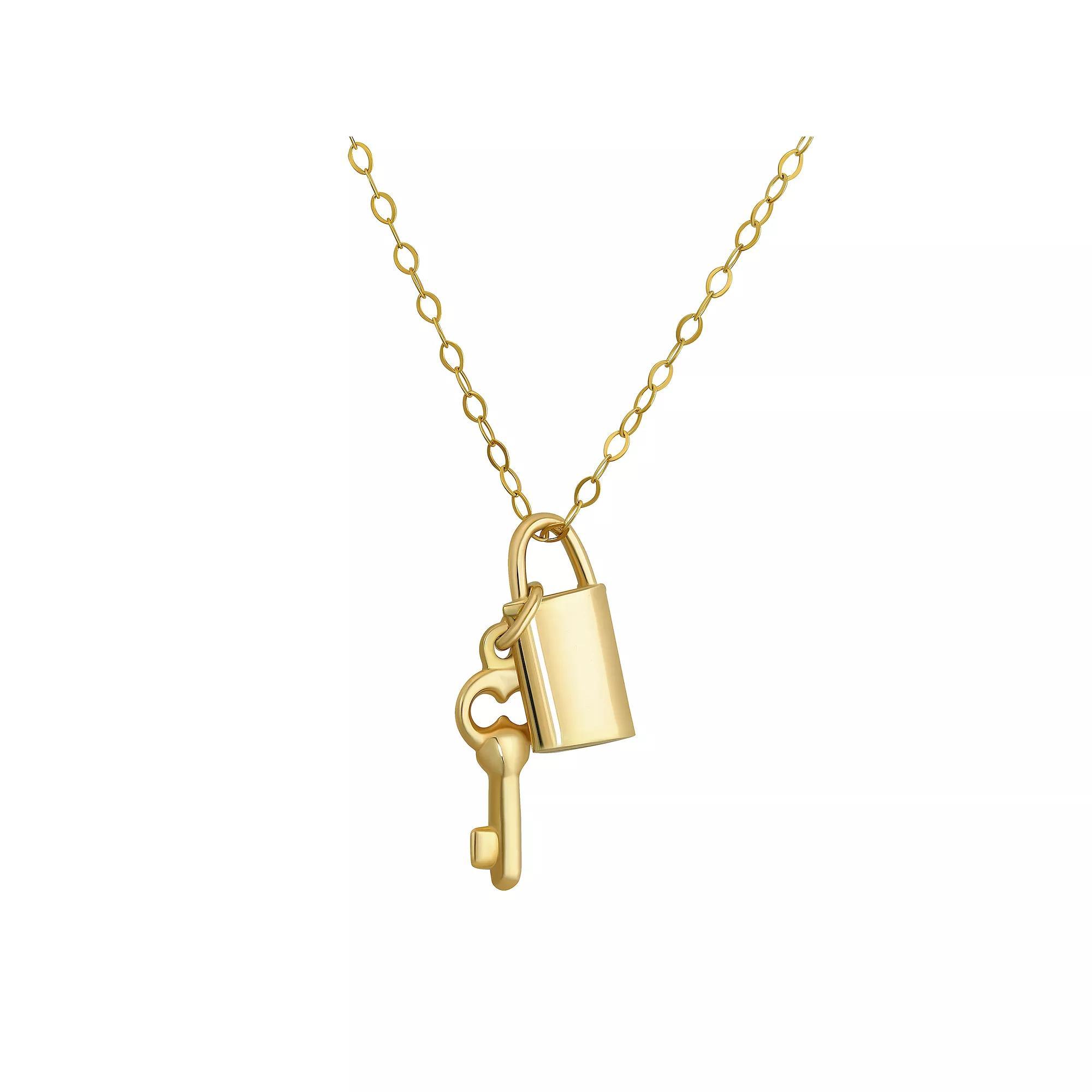 Forever 14K 14k Gold Lock & Key Pendant Necklace, Women's Product Image