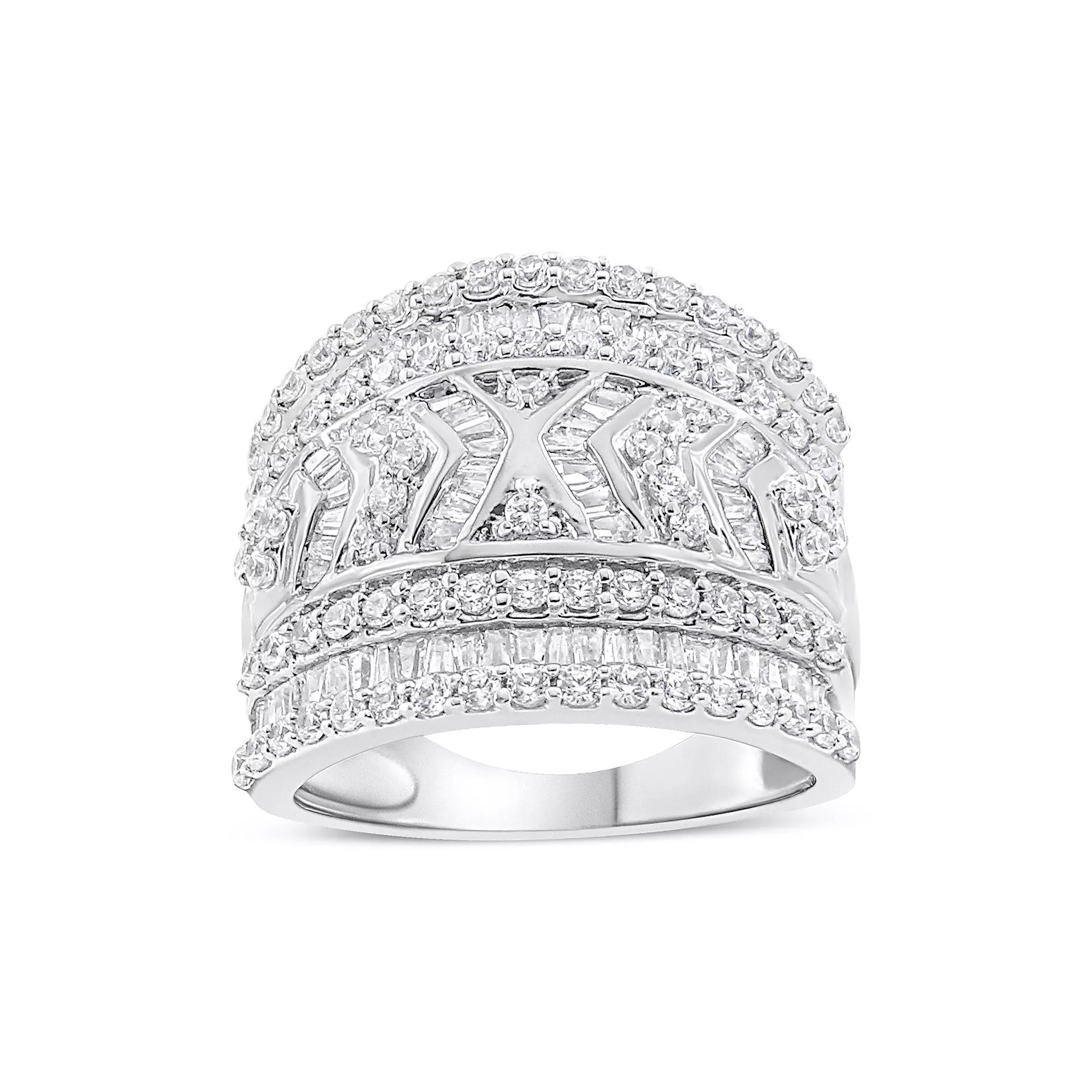 Haus of Brilliance Sterling Silver 2 Carat T.W. Diamond Edge Multi-Row Ring Band, Women's, Size: 6 Product Image