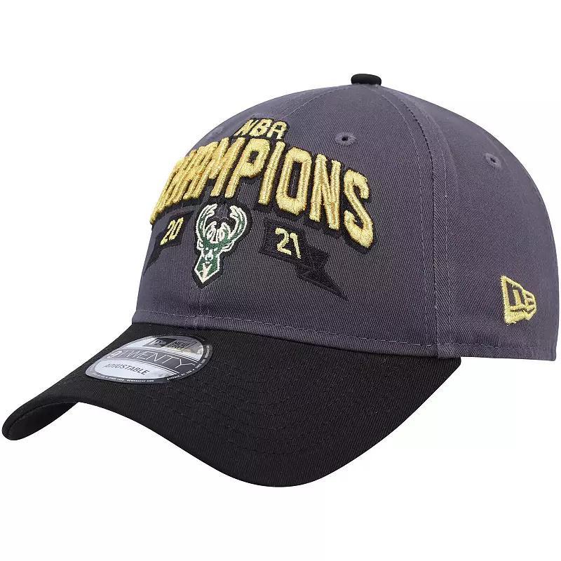 Mens New Era Gray/Black Milwaukee Bucks Champs Replica 9TWENTY Adjustable Hat Product Image