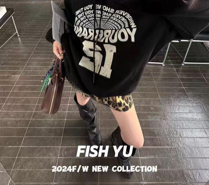 Lettering Print Drawstring Hoodie Product Image