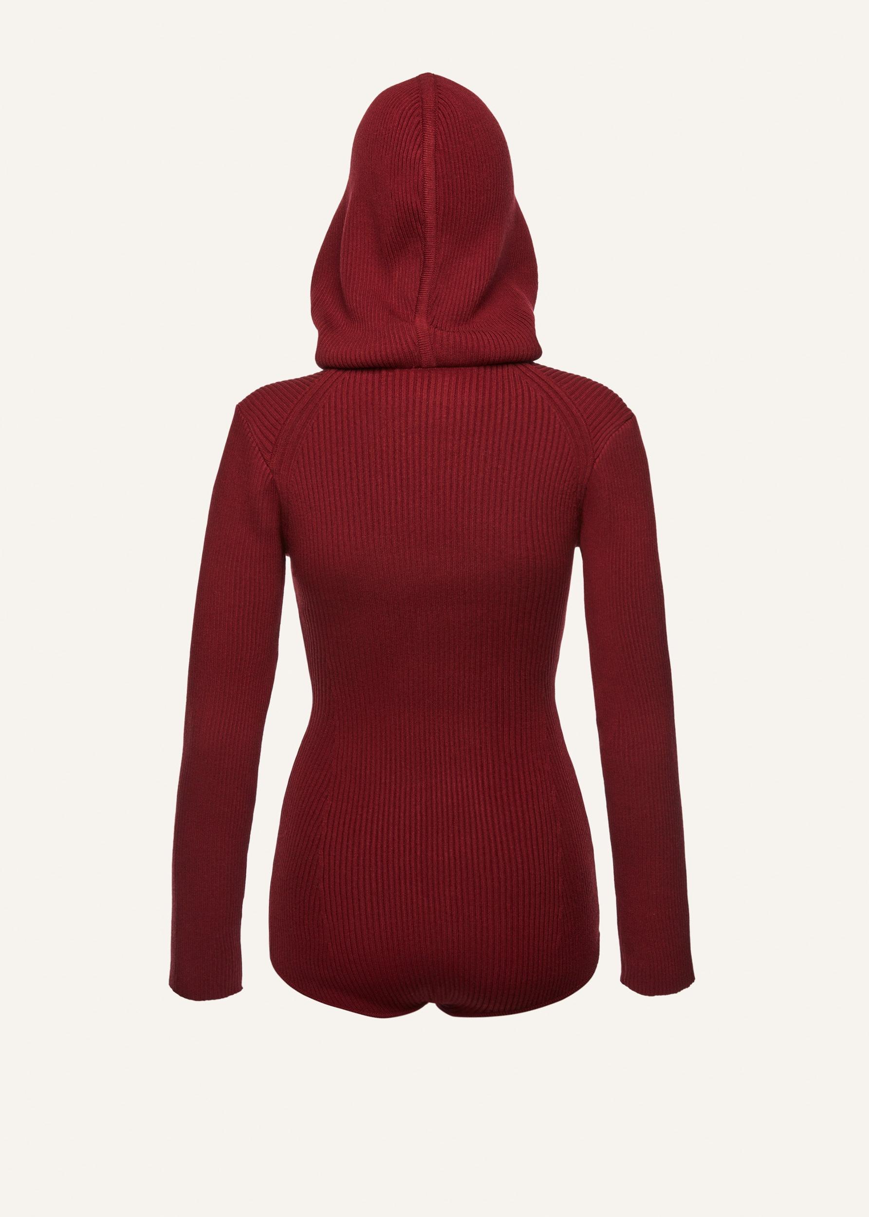 Knit zip up bodysuit in bordeaux Product Image