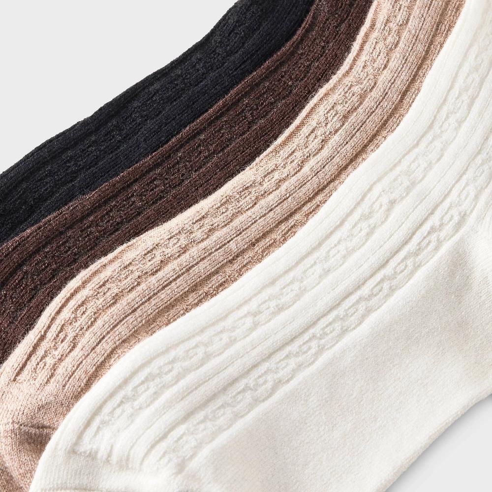 Women's Ultra Soft Everyday Cable 4pk Crew Socks - Auden™ Ivory/Brown/Black 4-10: Midweight Knit, Rib Cuffs, Machine Washable Product Image