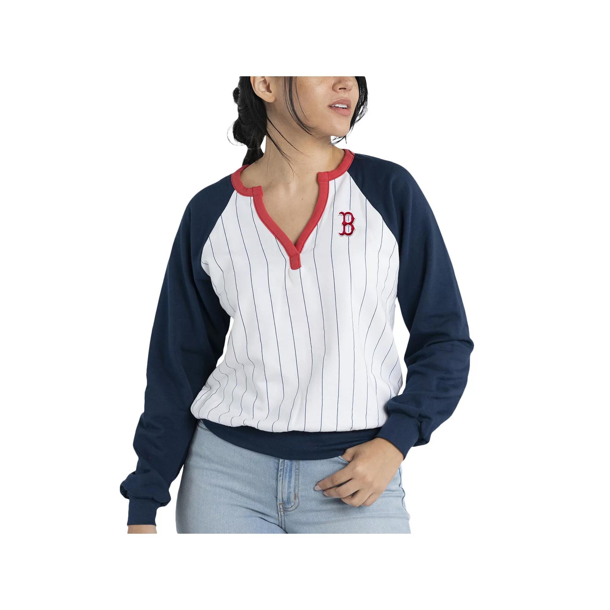 Women's Lusso White/Navy St. Louis Cardinals Mack Fleece V-Neck Pullover Top, Size: Medium Product Image