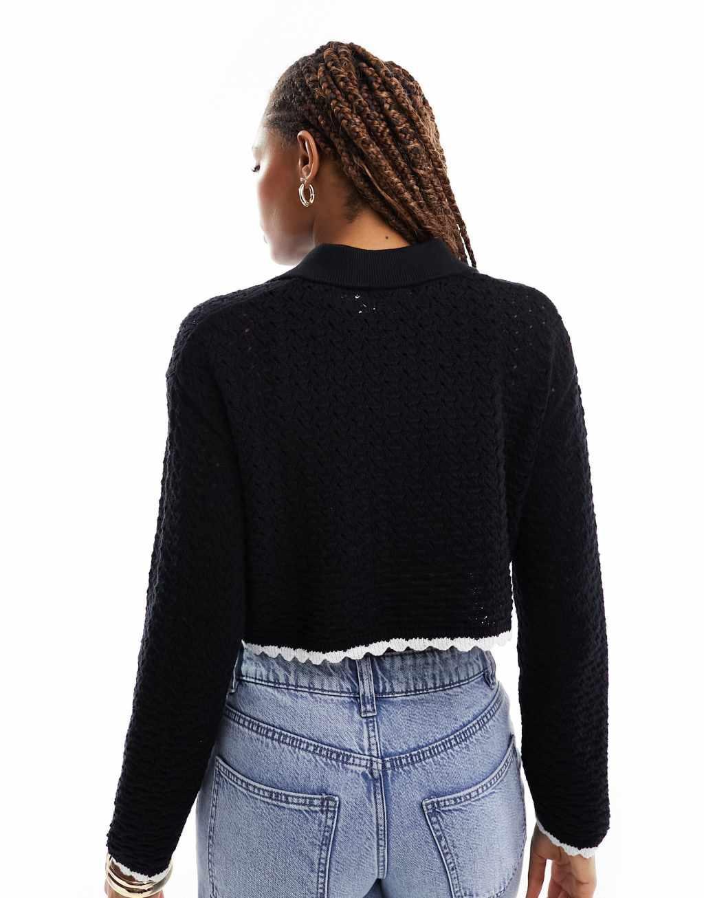 ASOS DESIGN open stitch knit shirt cardigan with tipping Product Image