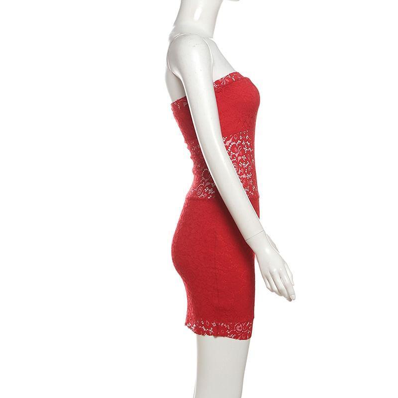 Strapless Lace Mini Bodycon Dress Product Image