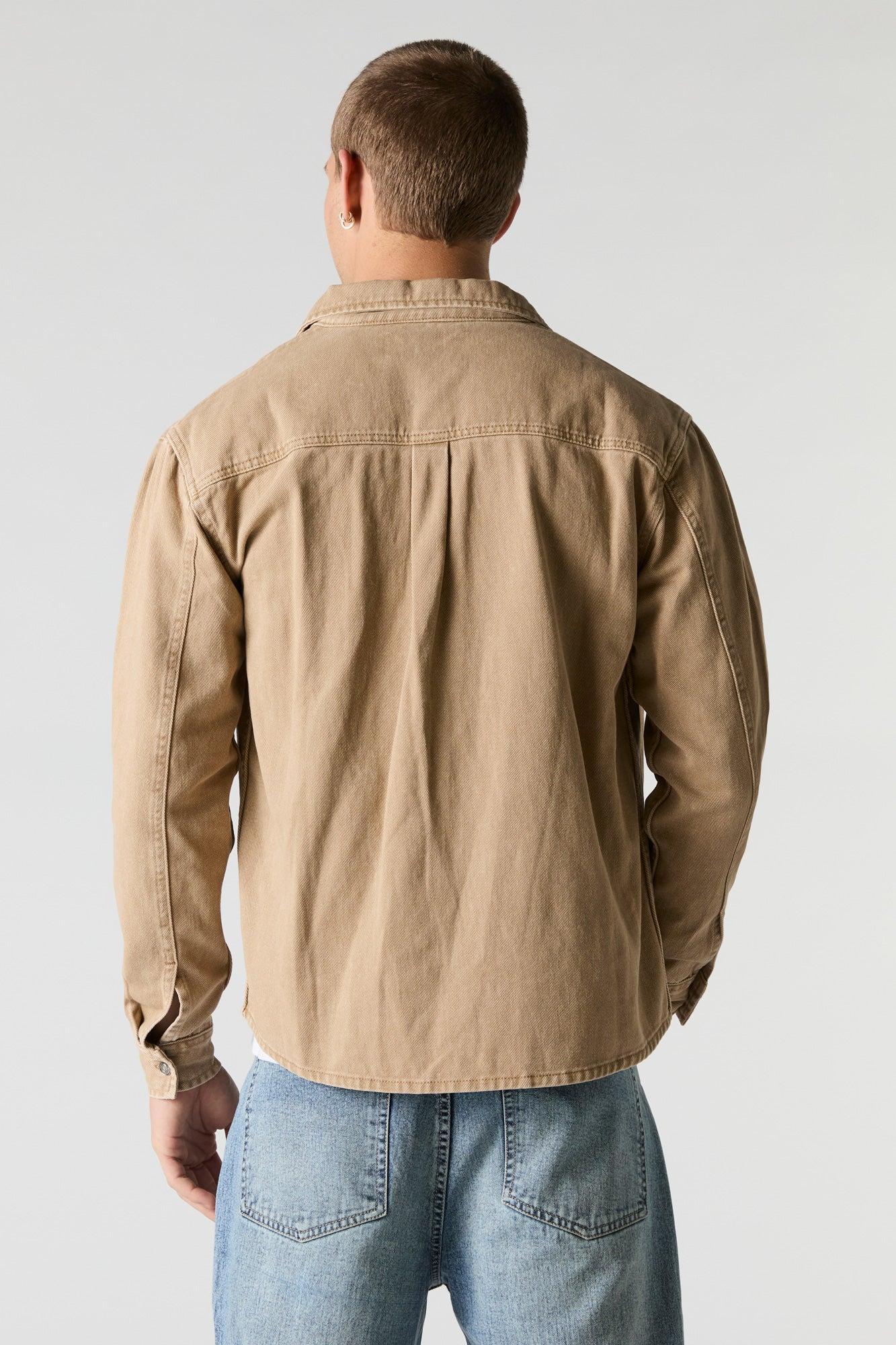 Denim Wash Collared Button-up Top Male Product Image