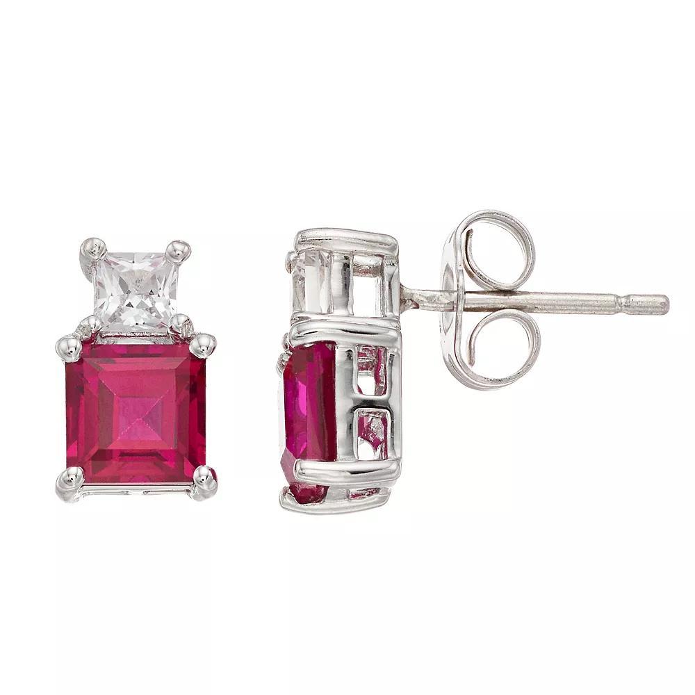 Lab-Created Ruby & White Sapphire Sterling Silver Stud Earrings, Women's Product Image