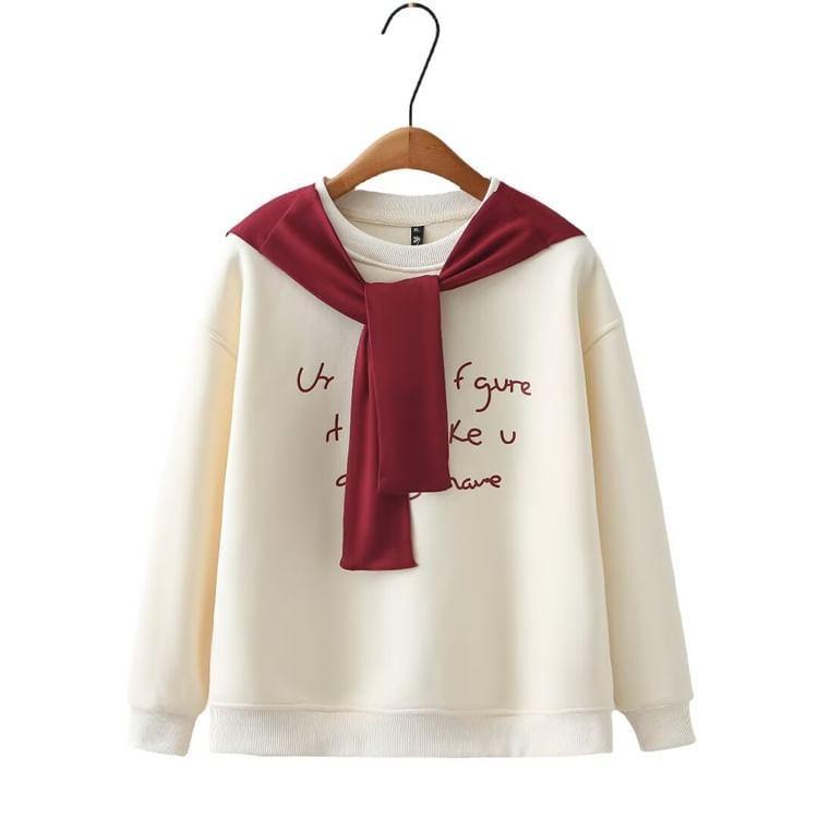 Plus Size Mock Two-Piece Round Neck Lettering Pullover Product Image