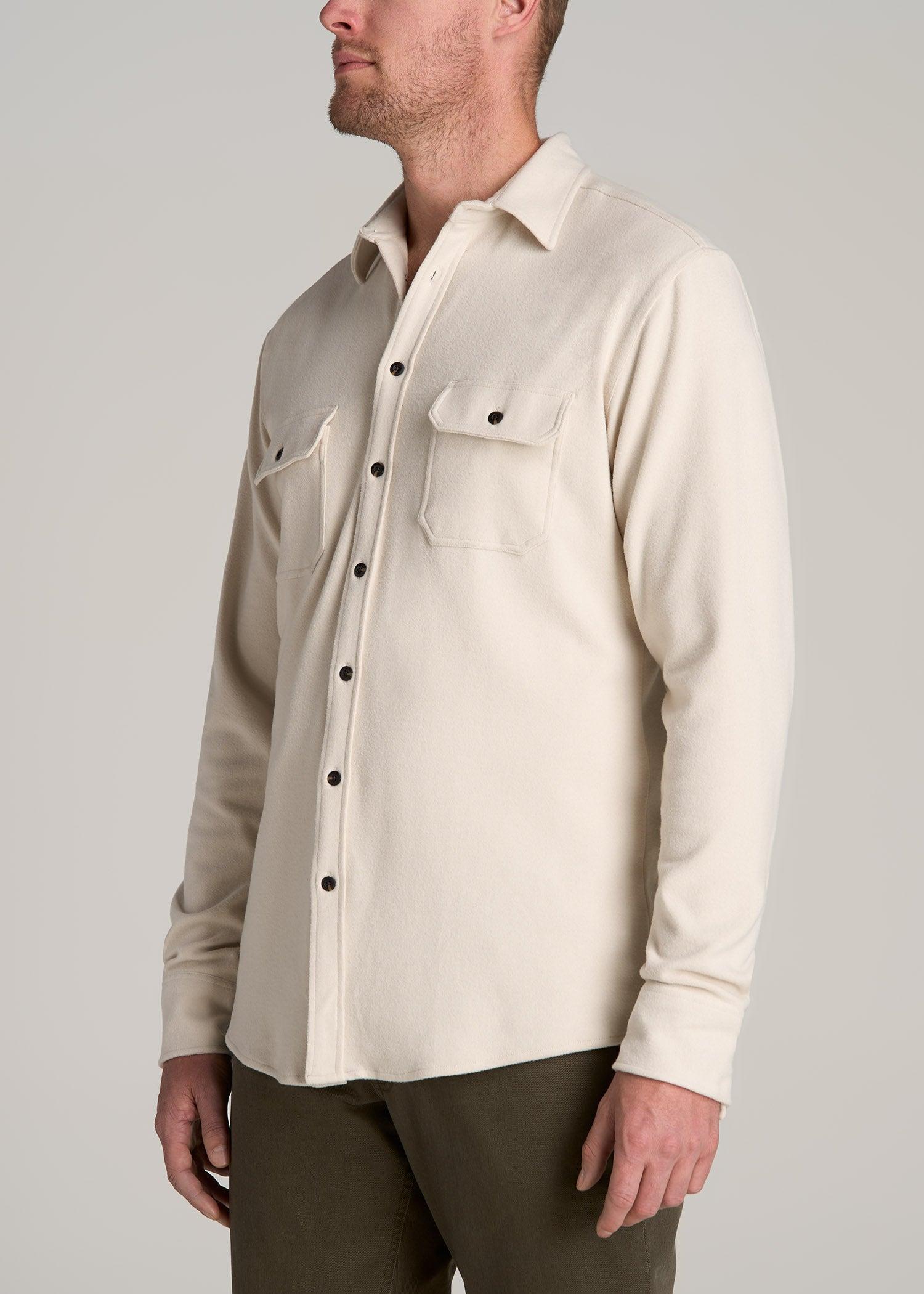 Stretch Flannel Button Tall Men's Shirt in Soft Beige Product Image
