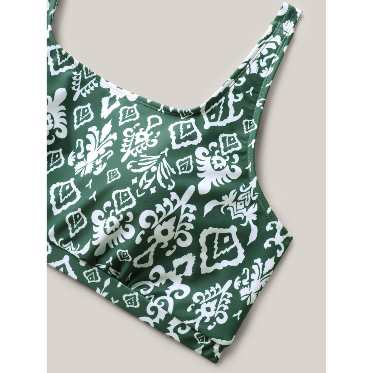Plus Size Two-Piece Boho Print Swim Top Women's Swimwear DarkGreen Beach Cut-Out High stretch Bodycon U-neck Curve Swim Tops BloomChic 22-24/3X Product Image