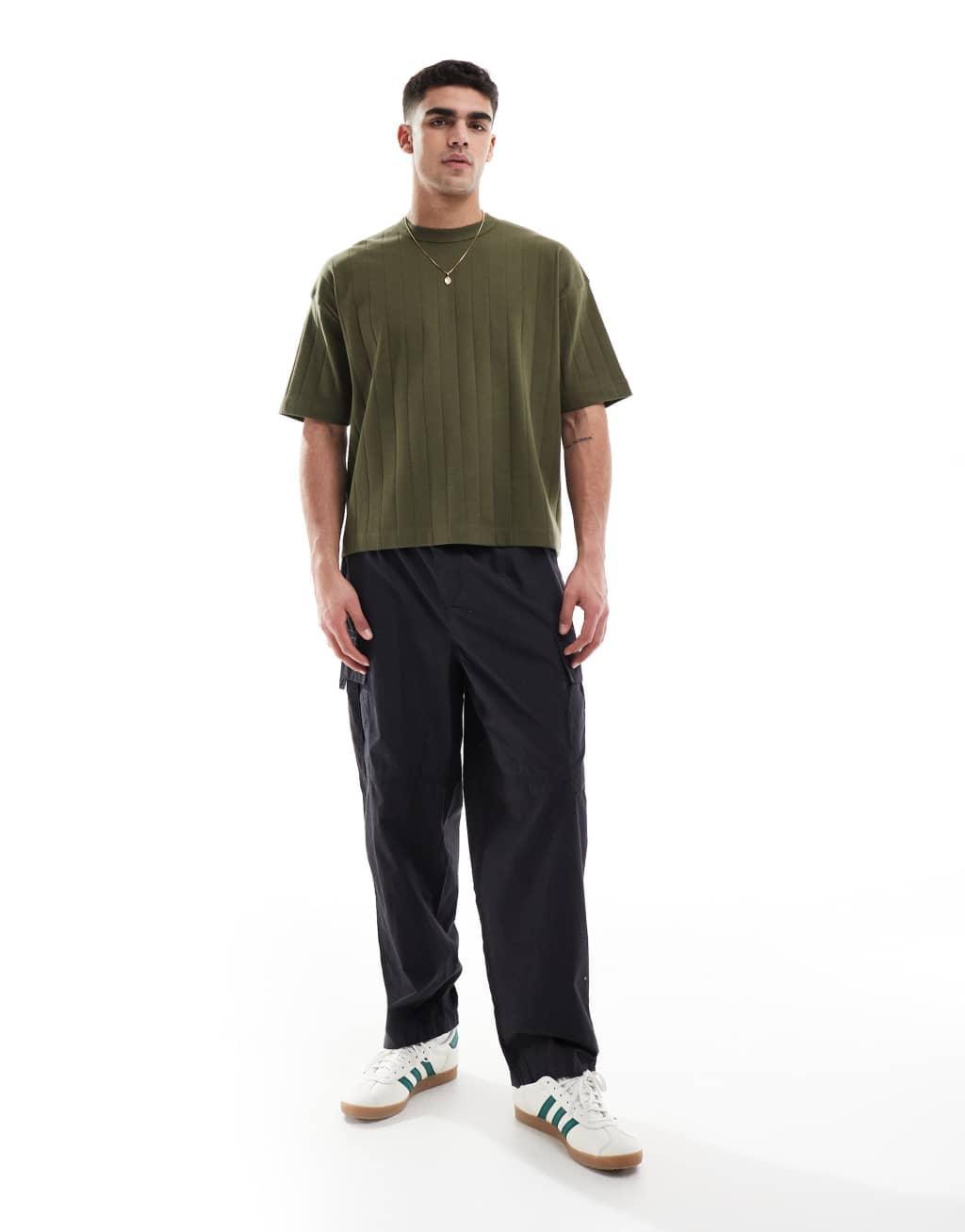 ASOS DESIGN oversized boxy textured rib t-shirt in khaki Product Image