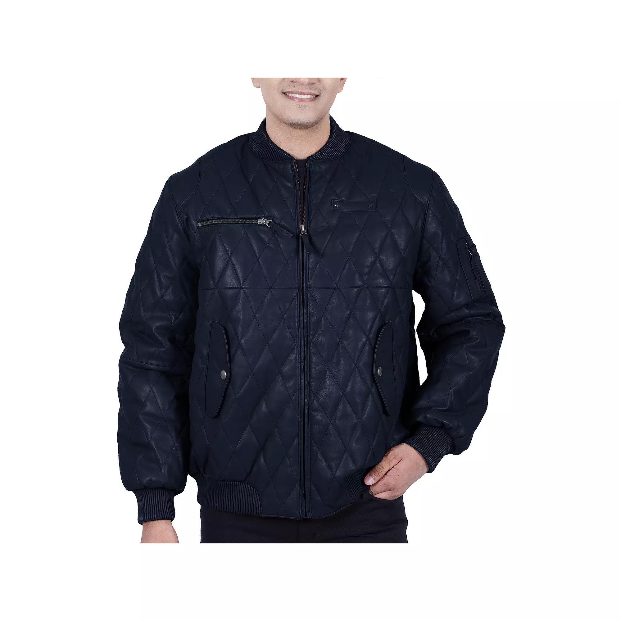 Men's Franchise Ace Leather Satin Lined Bomber Jacket, Size: Large, Blue Product Image