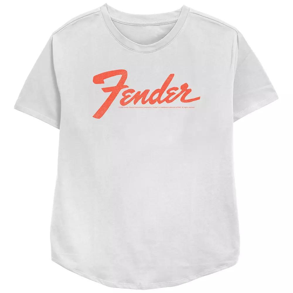 Women's Fender Simple Orange Logo Relaxed Fit Graphic Tee, Girl's, Size: Large, White Product Image