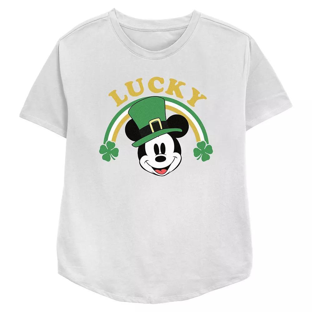 Disney's Mickey Mouse Lucky Shamrock Rainbow Women's Relaxed Fit Graphic Tee, Size: Medium, White Product Image