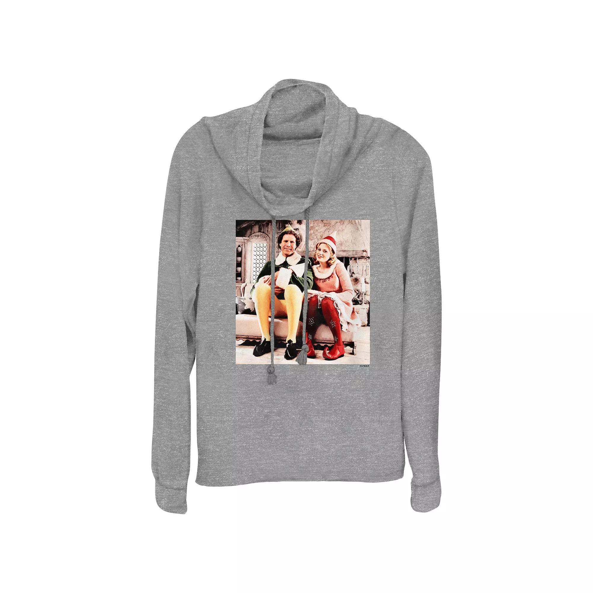 Women's Elf Buddy And Jovie Portrait Cowlneck Graphic Lightweight Long Sleeve, Size: Small, Gray Grey Product Image
