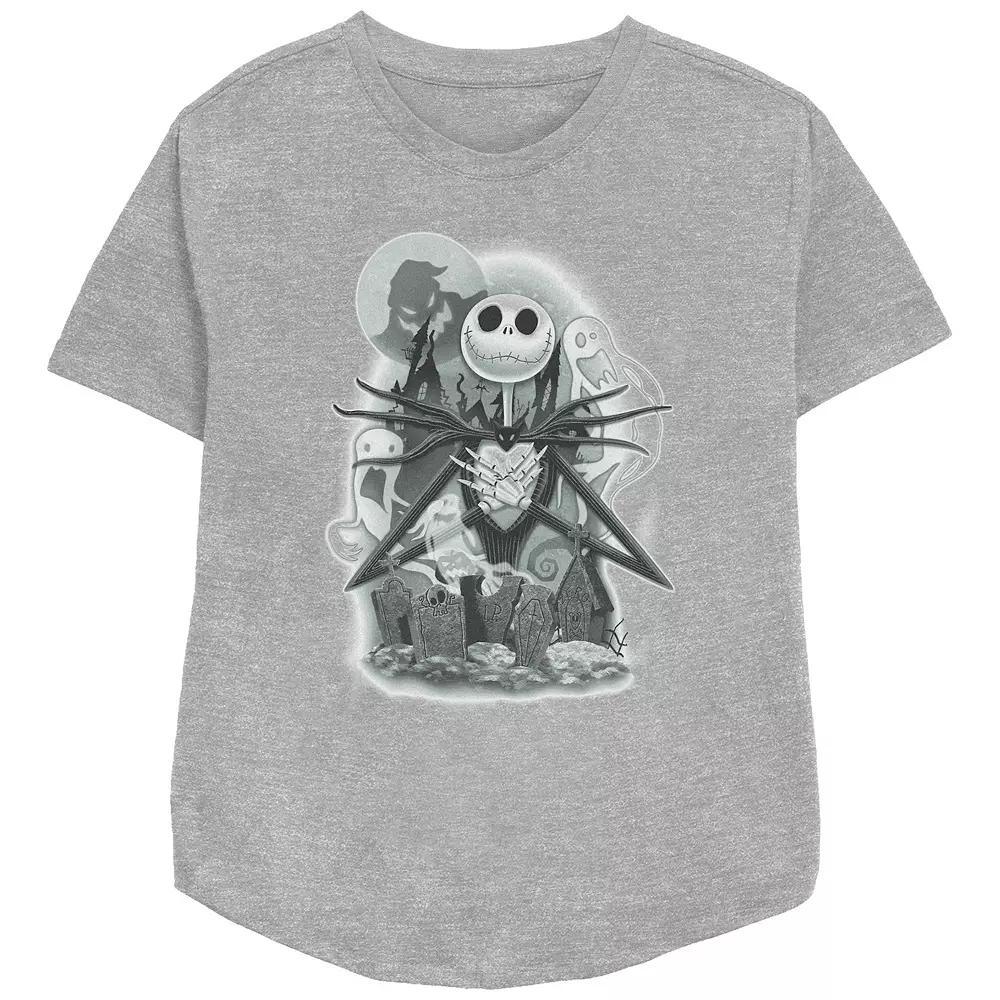 Disney's The Nightmare Before Christmas Jack Skellington Cemetery Women's Relaxed Fit Graphic Tee, Size: Medium, Athletic Grey Product Image