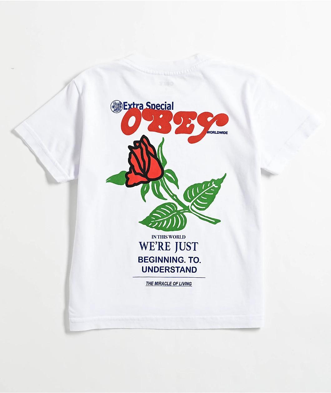 Obey Miracle Of Living White Crop T-Shirt Product Image
