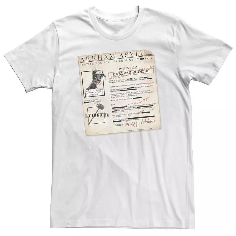 Big & Tall DC Comics Batman Harley Quinzel Arkham Asylum File Tee, Men's, Size: 3XL Tall, White Product Image