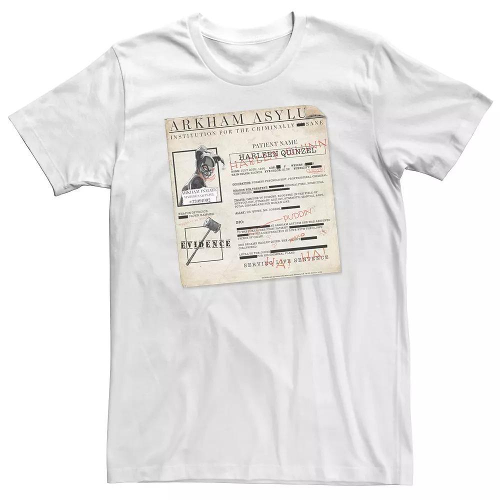 Big & Tall DC Comics Batman Harley Quinzel Arkham Asylum File Tee, Men's, Size: 3XL Tall, White Product Image