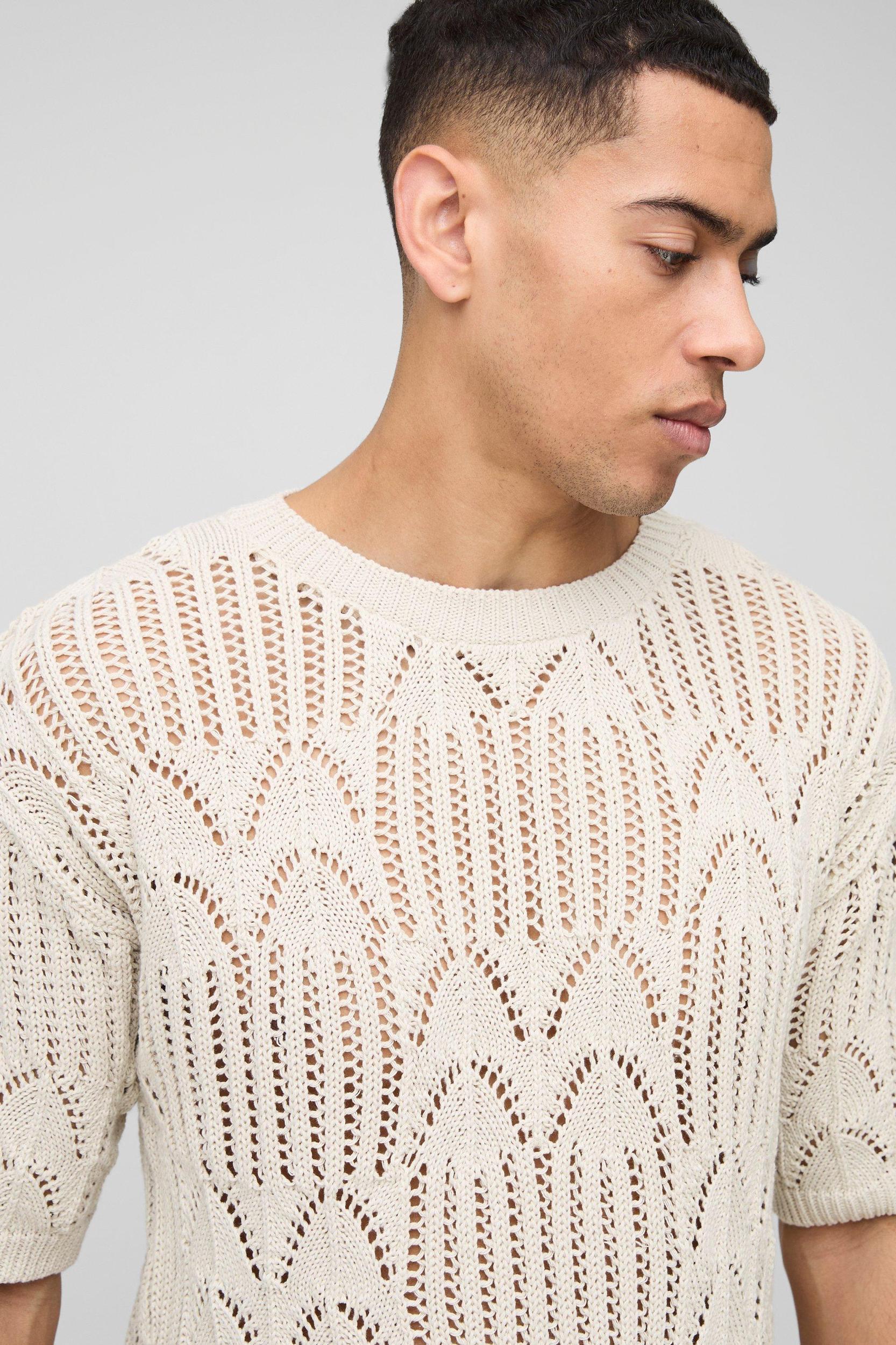 Regular Fit Stitch Interest Open Knitted T-Shirt | boohooMAN USA Product Image