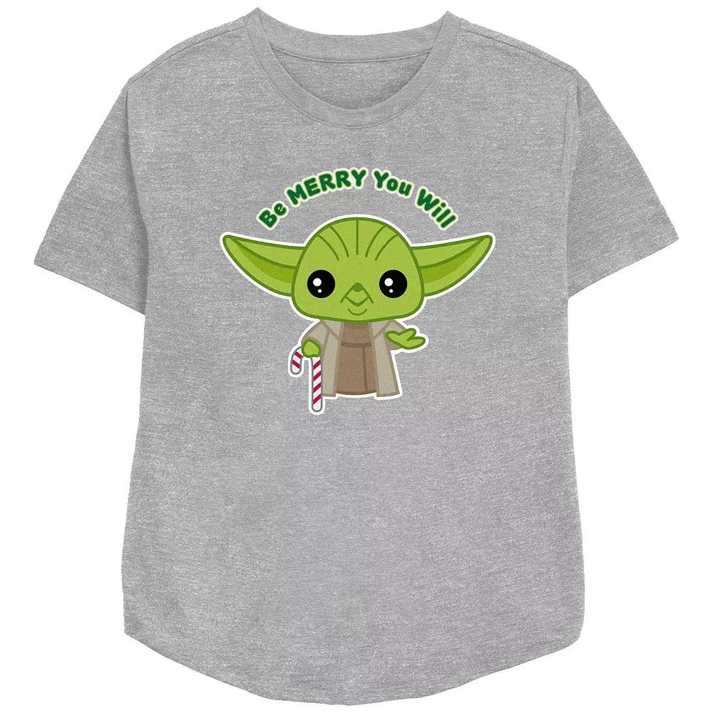 Women's Star Wars Yoda Be Merry You Will Relaxed Fit Graphic Tee, Size: XS, Athletic Grey Product Image