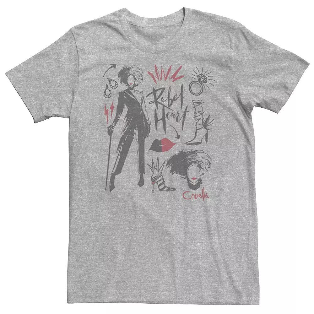Big & Tall Disney Cruella Rebel Heart Collage Sketches Tee, Men's, Size: 4XL, White Product Image