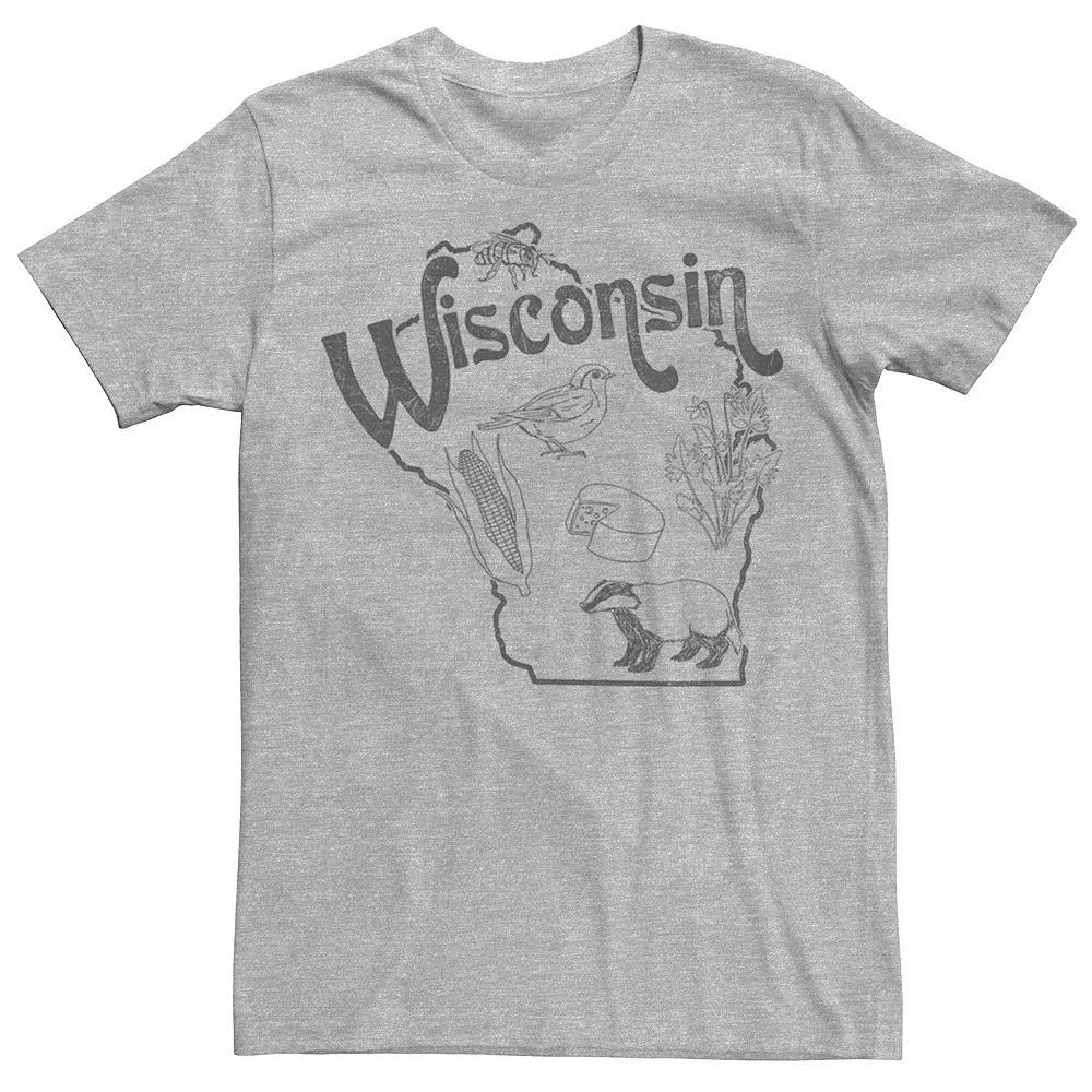 Men's Wisconsin Landmarks Map Sketch Tee, Size: XL, Athletic Grey Product Image