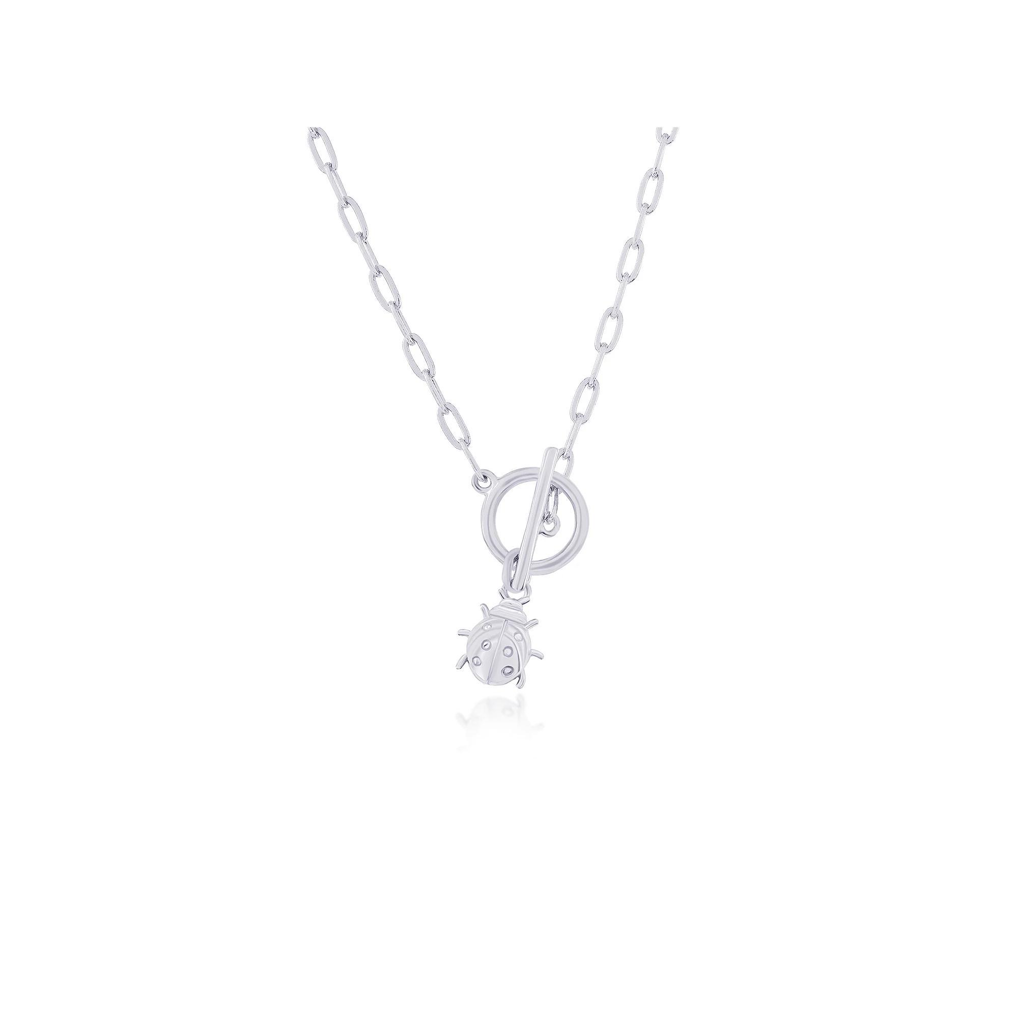 Argento Bella Ladybug Charm Paper Clip Chain Toggle Necklace, Womens Sterling Silver Product Image