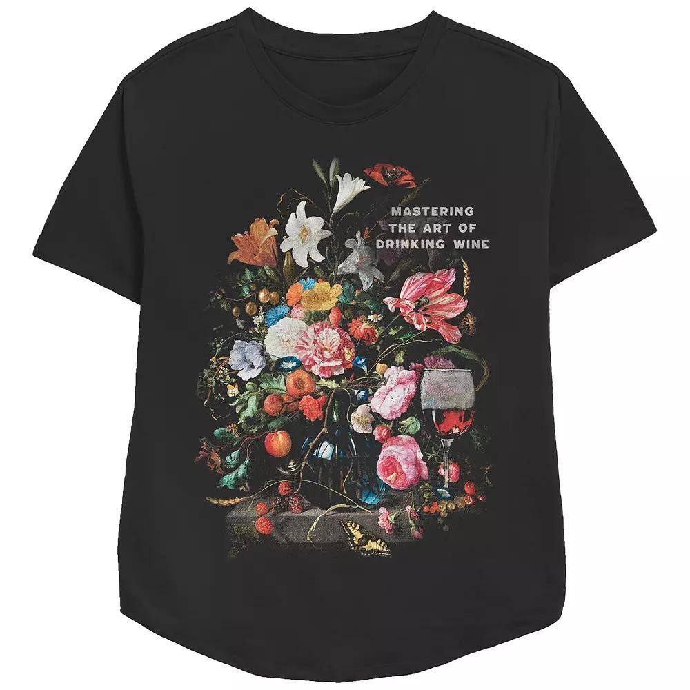 Women's Mastering The Art Of Drinking Wine Relaxed Fit Graphic Tee, Size: Medium, Black Product Image