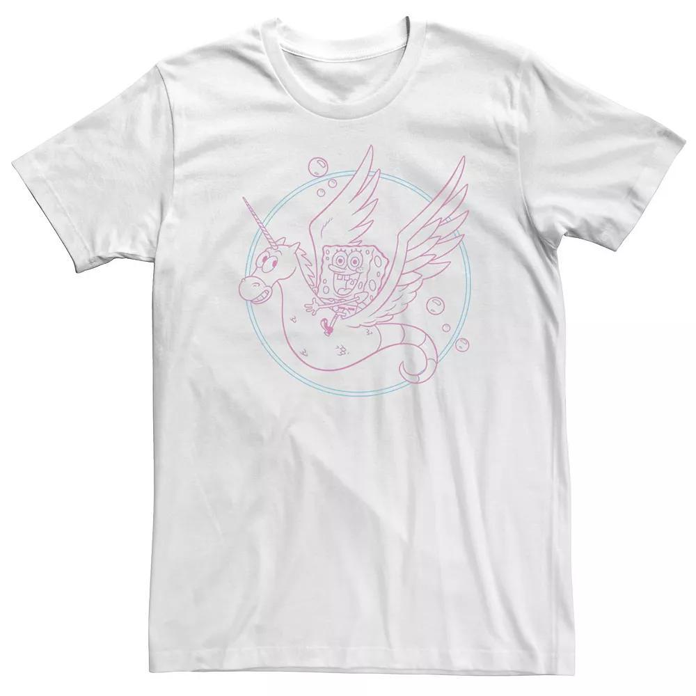 Men's Spongebob Sea Unicorn Pink Hue Outline Tee, Size: XXL, White Product Image