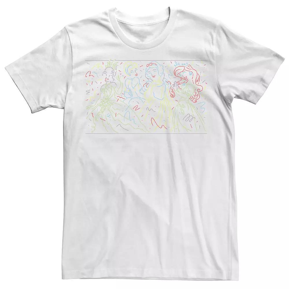 Men's Disney Princesses Neon Line Art Group Shot Tee, Size: Medium, White Product Image
