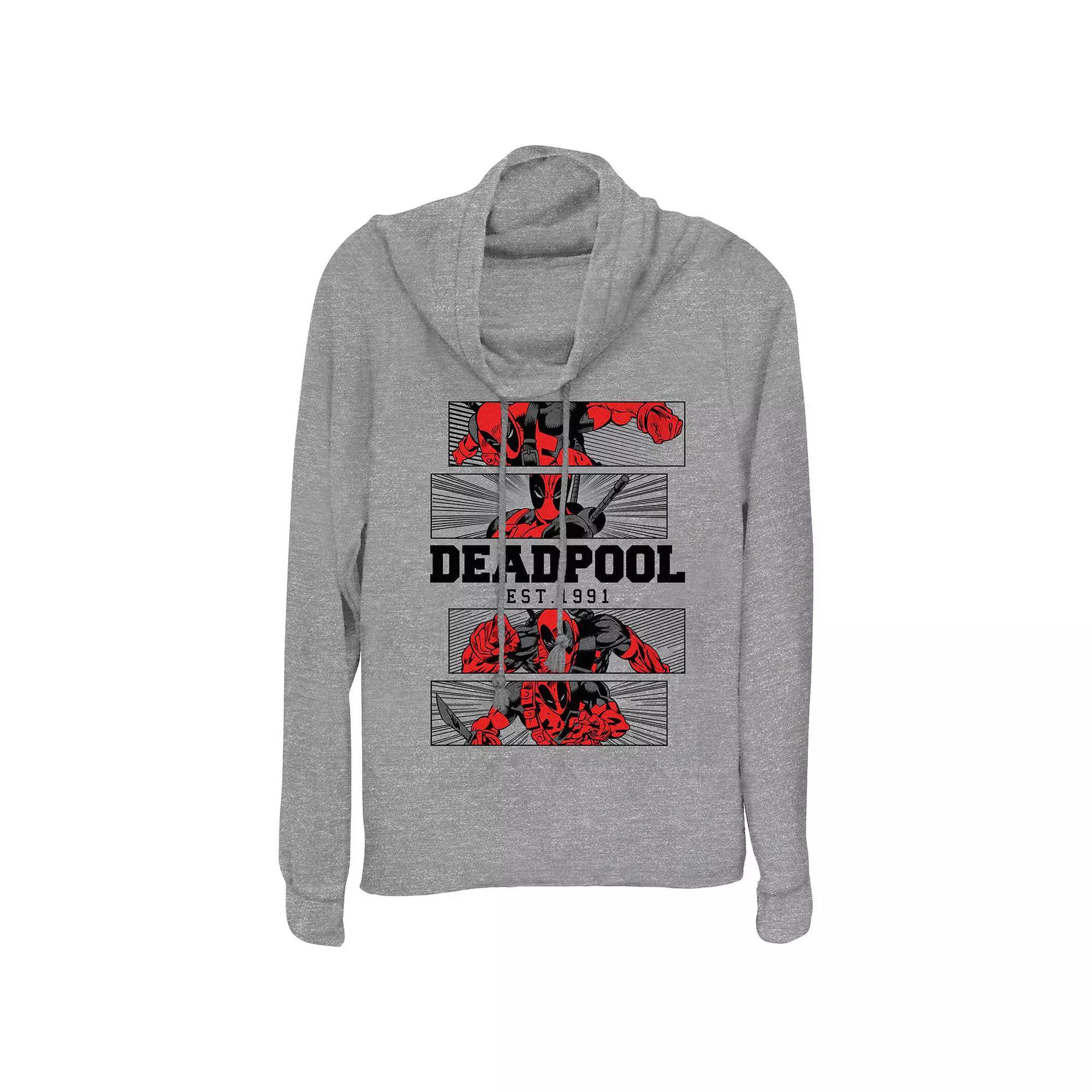Plus Size Marvel Deadpool Est. 1991 Cowlneck Graphic Lightweight Long Sleeve, Women's, Size: 1XL, Gray Grey Product Image