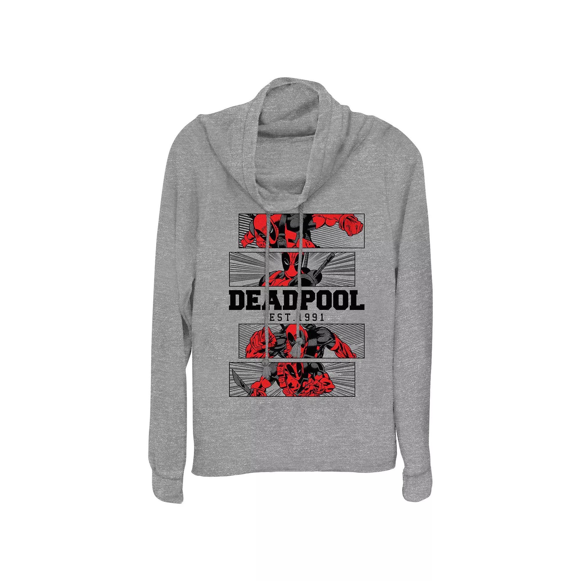 Plus Size Marvel Deadpool Est. 1991 Cowlneck Graphic Lightweight Long Sleeve, Women's, Size: 1XL, Gray Grey Product Image