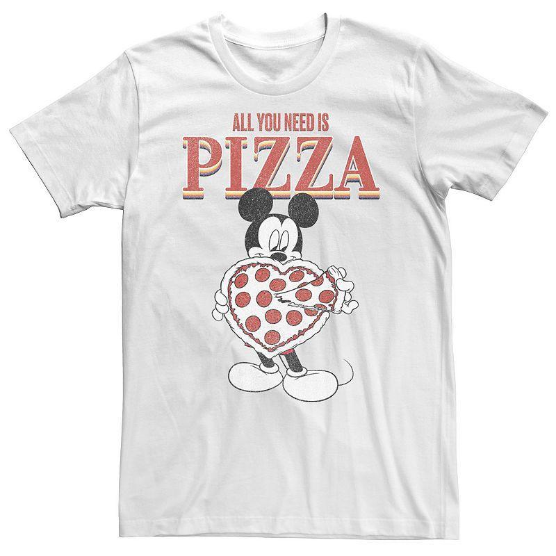Big & Tall Disney Mickey & Friends Mickey All You Need Is Pizza Tee, Men's, Size: 4XL Tall, White Product Image