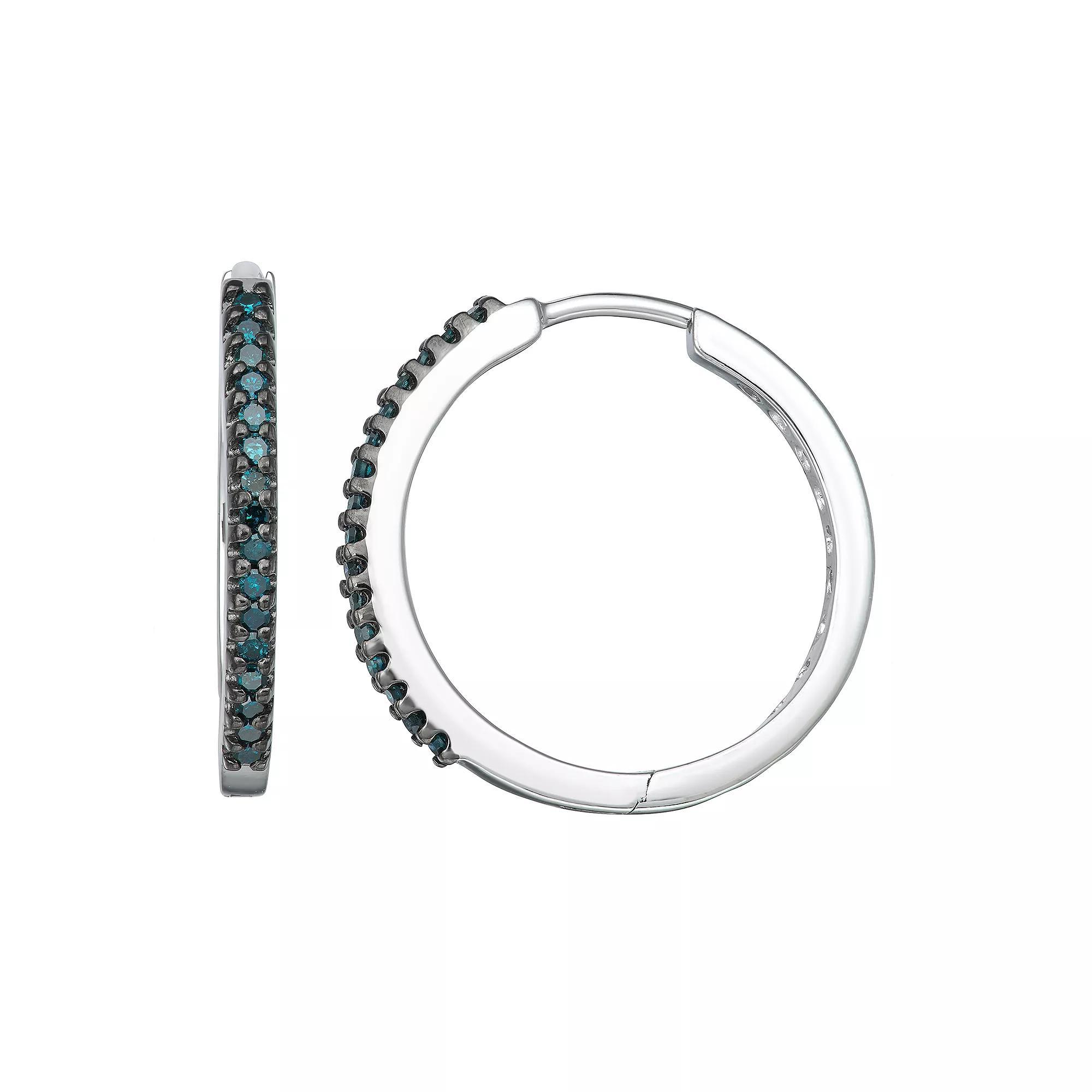 1/4 Carat T.W. Blue Diamond Hoop Earrings, Women's, Silver Tone Product Image