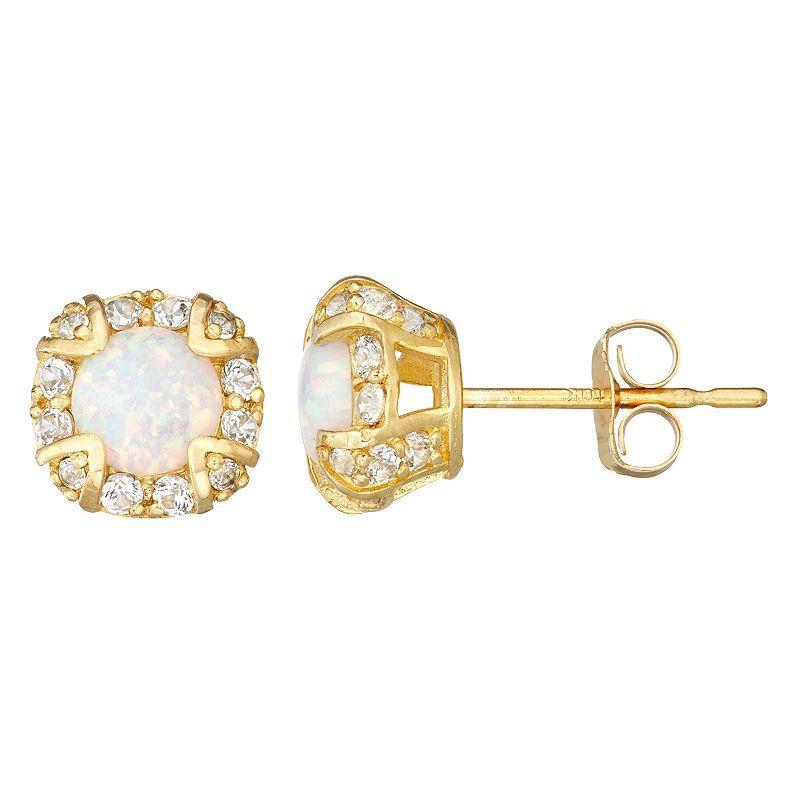 Designs by Gioelli 10k Gold Gemstone Round Halo Stud Earrings, Women's, Swiss Blue Topaz Product Image